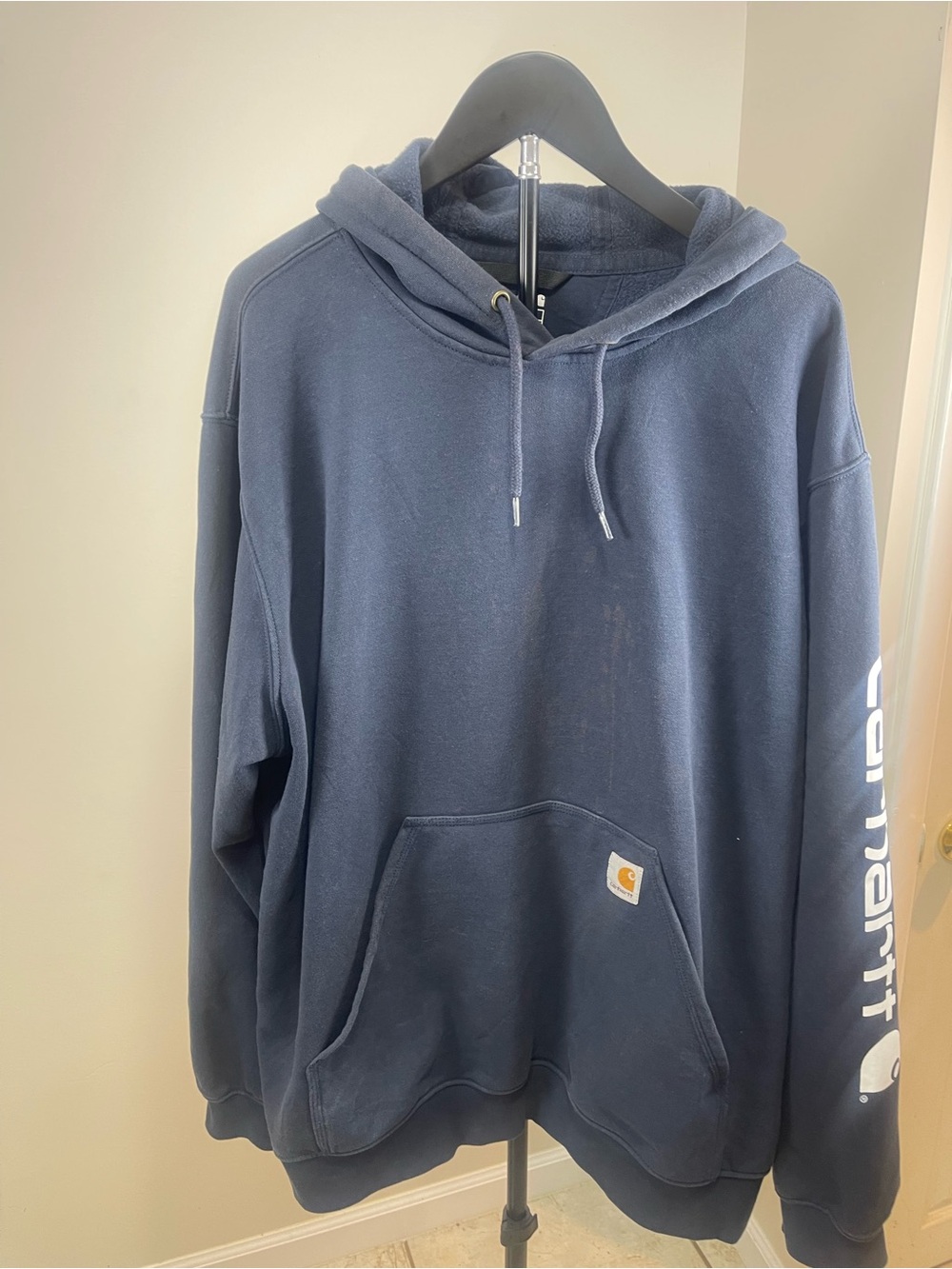 Carhartt Dark Navy Pullover Hoodie with Sleeve Logo
